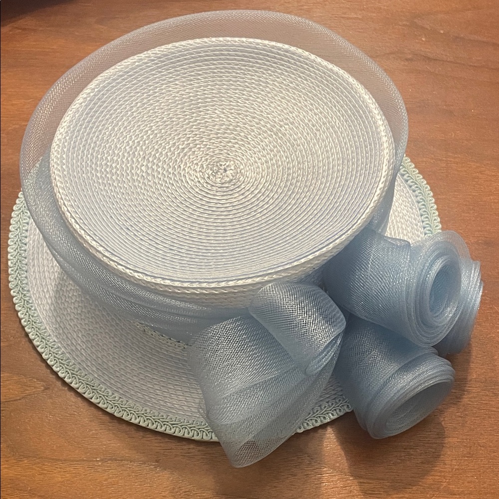 Blue Derby Church Hat Mesh Rosette Tea Party Wedding - Picture 10 of 14